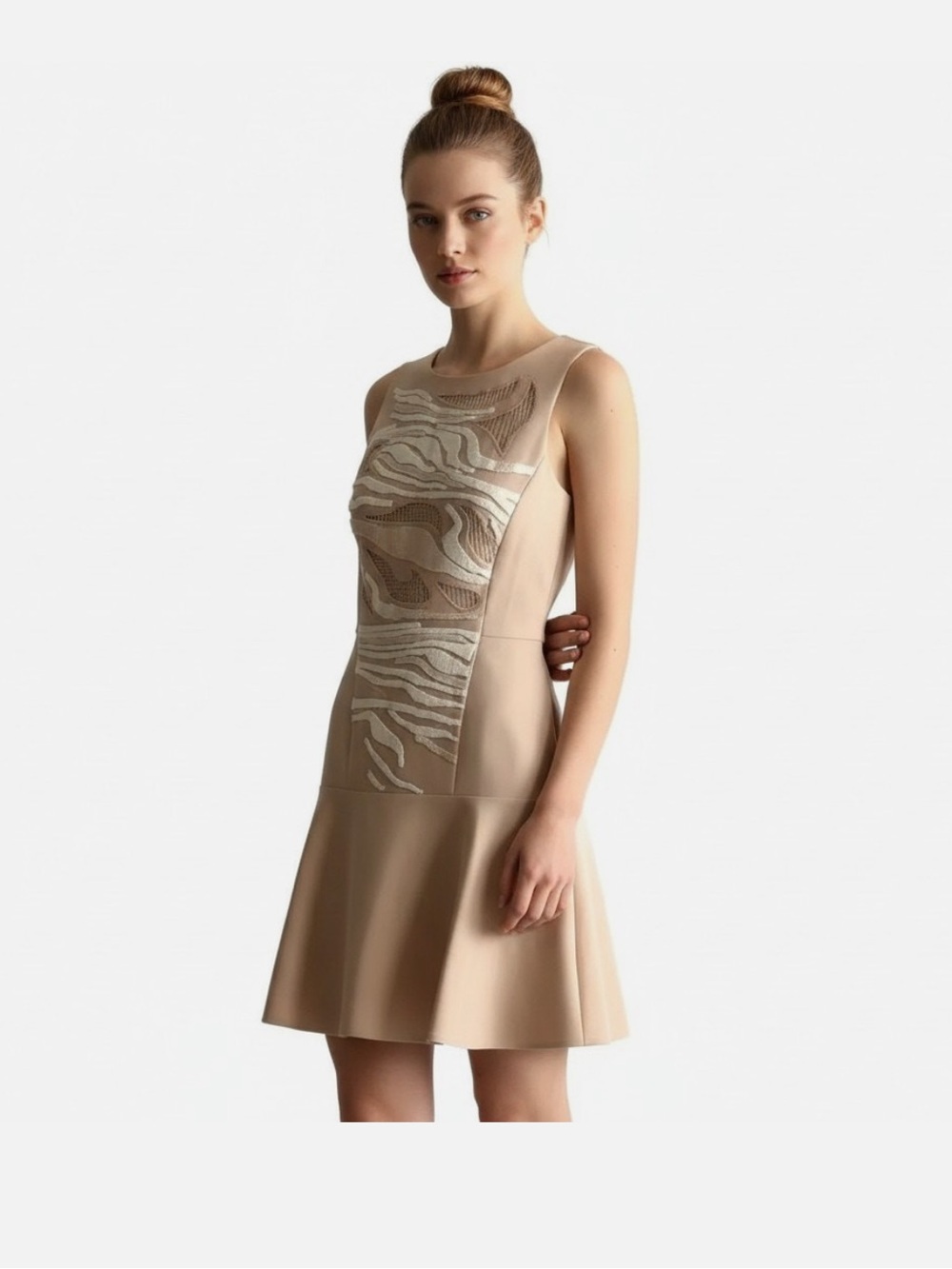 Tibi Beige Embroidered Panel Mini Dress